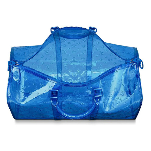 Louis Vuitton Keepall Bandouliere 50 Blue PVC Monogram Weekend Duffle Travel Bag - Picture 9 of 11